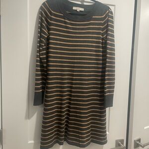 LOFT Black and Tan Striped Dress